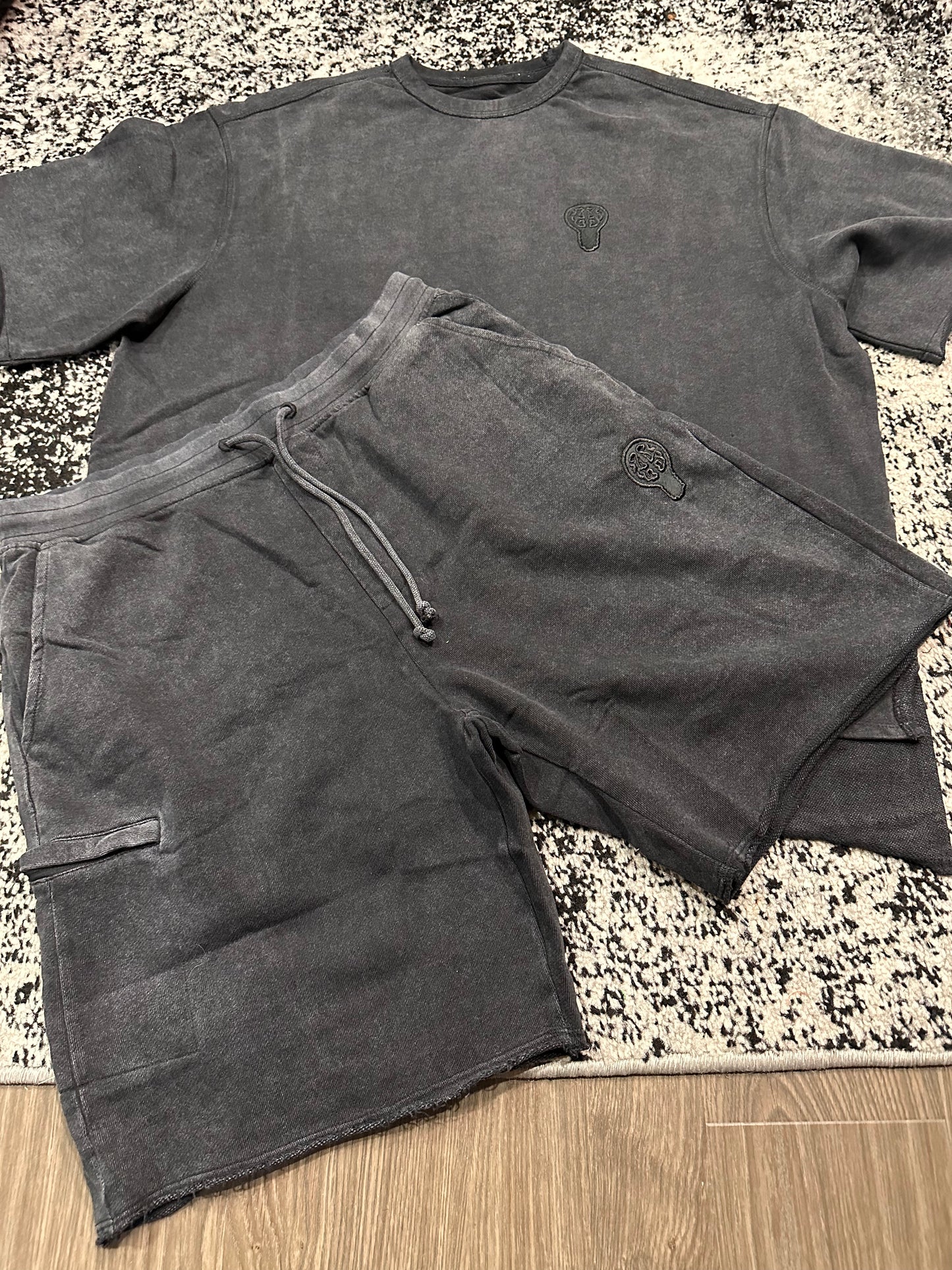 One Percent Better French Terry Raw Edge Short Set (Light Bulb - Brain Logo)