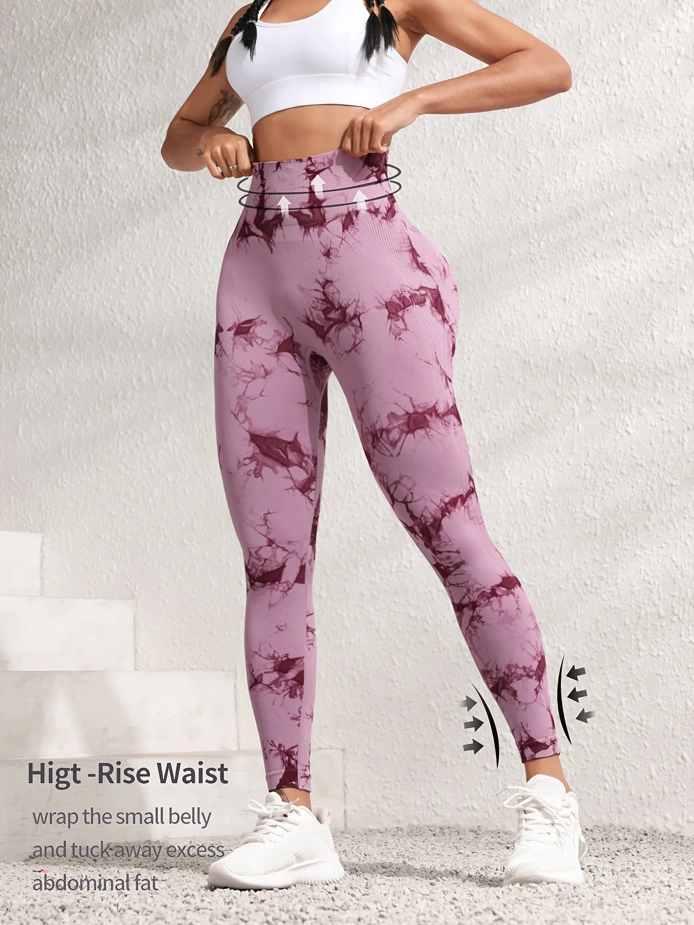 Hip Lifting Seamless Fitness Gym Leggings Tie-Dye Yoga Pants Women's Exercise Tights Tummy Control High Waist Workout Pants