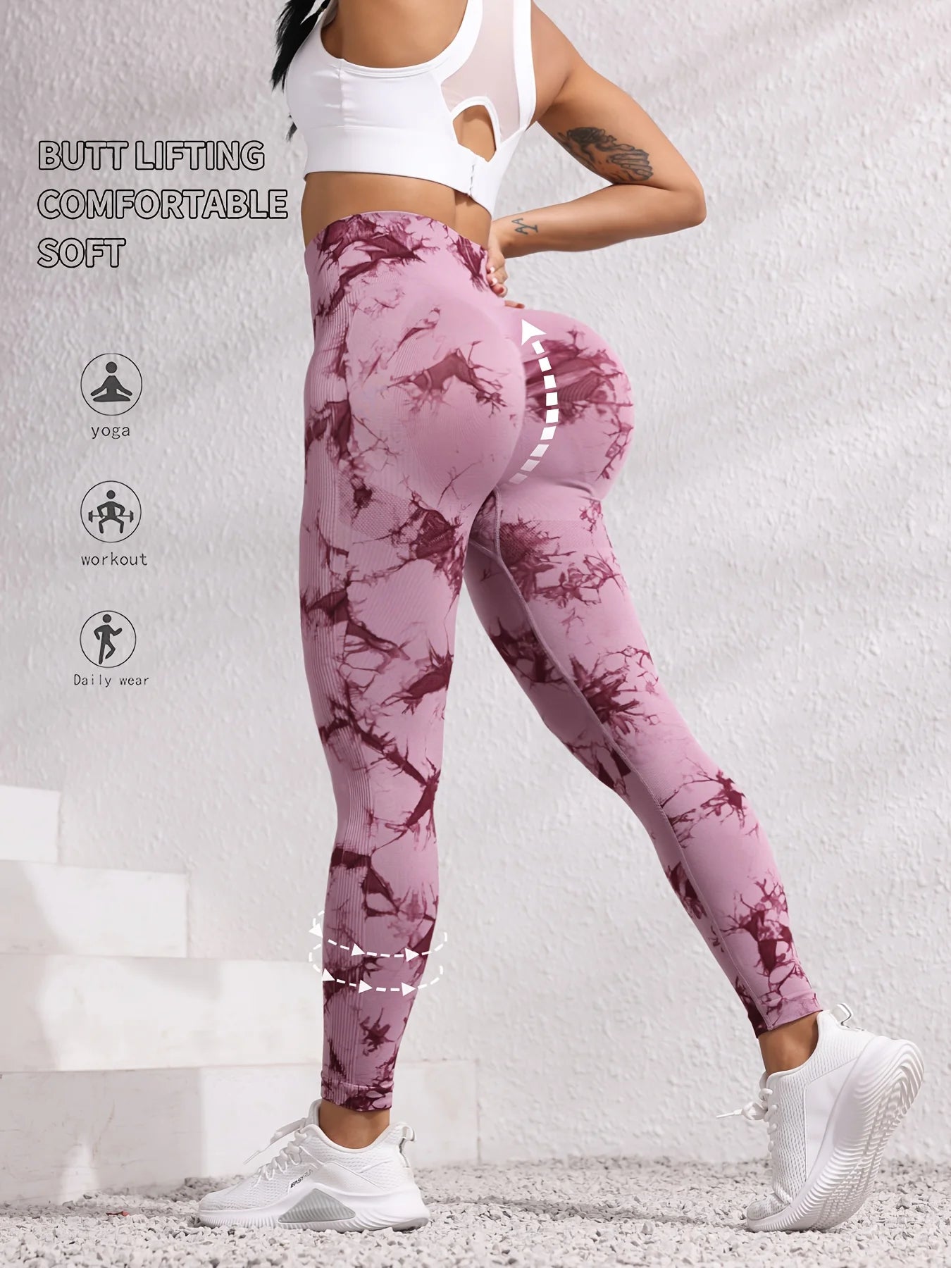 Hip Lifting Seamless Fitness Gym Leggings Tie-Dye Yoga Pants Women's Exercise Tights Tummy Control High Waist Workout Pants