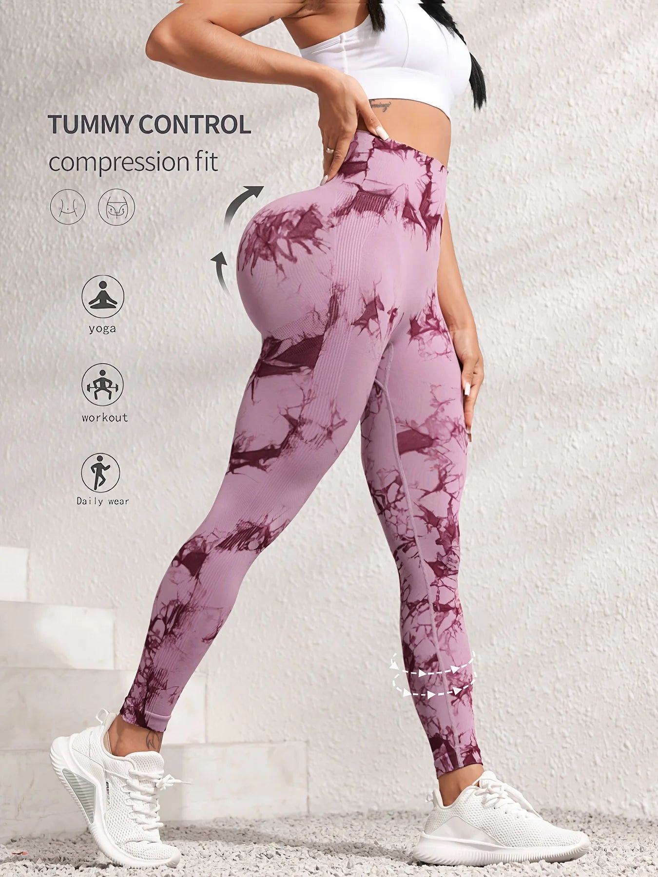 Hip Lifting Seamless Fitness Gym Leggings Tie-Dye Yoga Pants Women's Exercise Tights Tummy Control High Waist Workout Pants