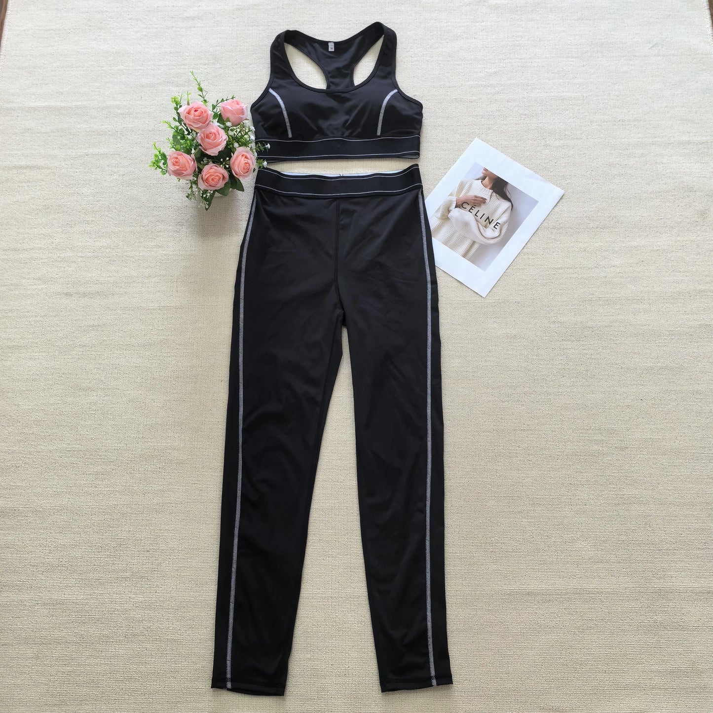 Y9001-1Women's Gym Two Piece Set Yoga Bra Underwear Tight Training Pants Bottom Pants Fitness Clothing Fitness Pants Set Exercis