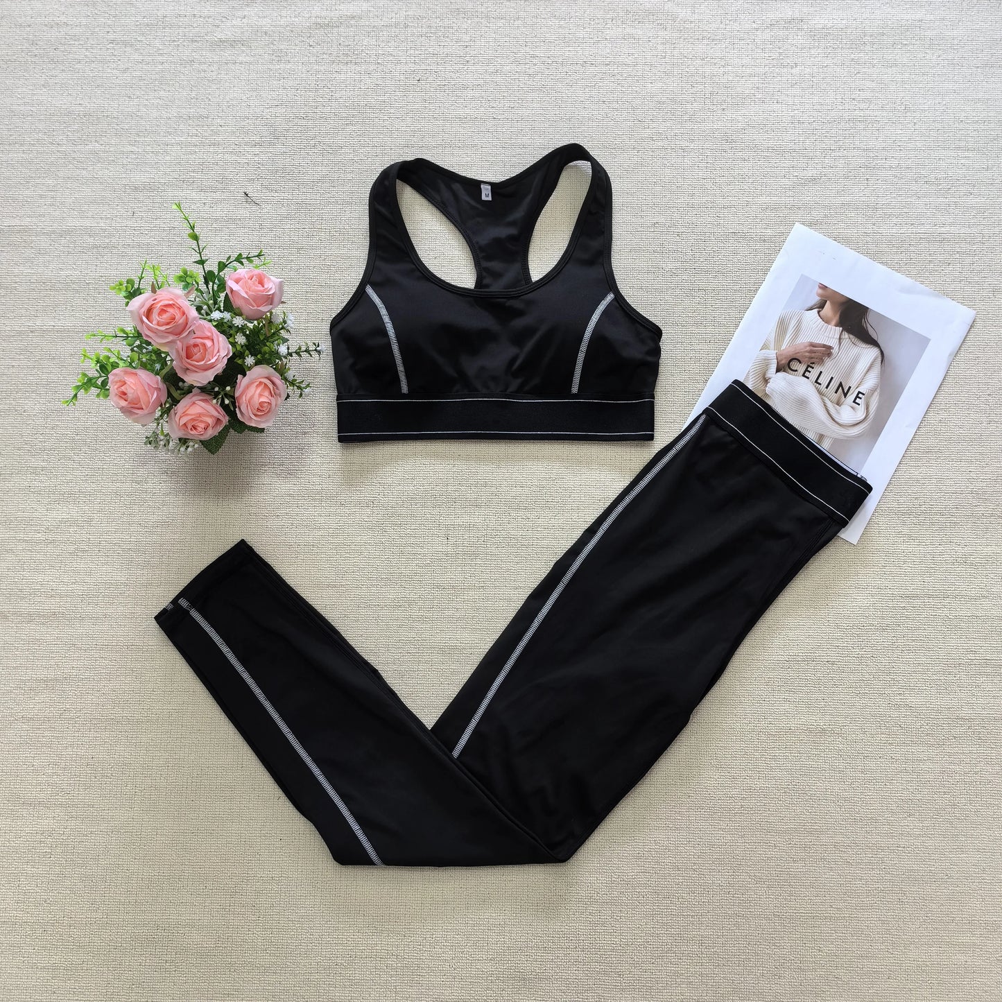 Y9001-1Women's Gym Two Piece Set Yoga Bra Underwear Tight Training Pants Bottom Pants Fitness Clothing Fitness Pants Set Exercis