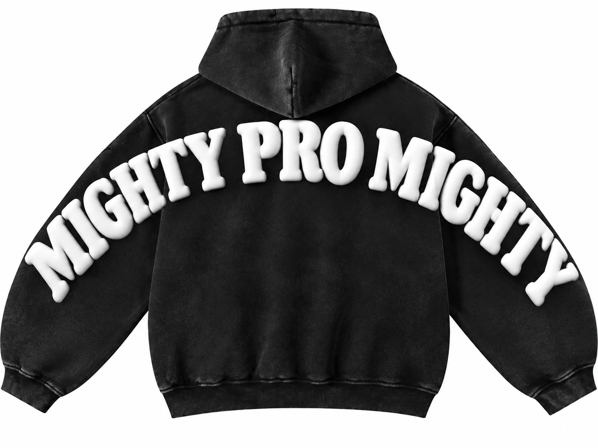 Mighty Pro Washed Hoodie with Puff Lettering