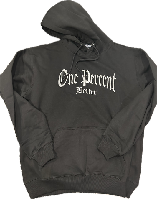 One Percent Better Old English Font Hoodie (Black/White)