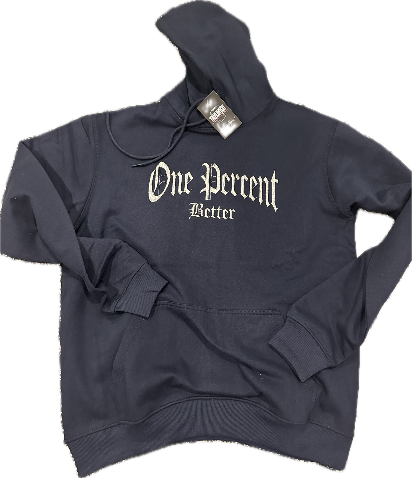 One Percent Better Old English Font Hoodie (Navy Blue/Silver)