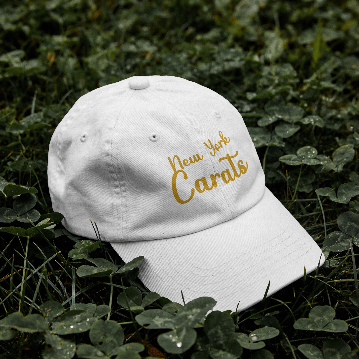 New York Carats Dad Hat (White) Gold Stitch